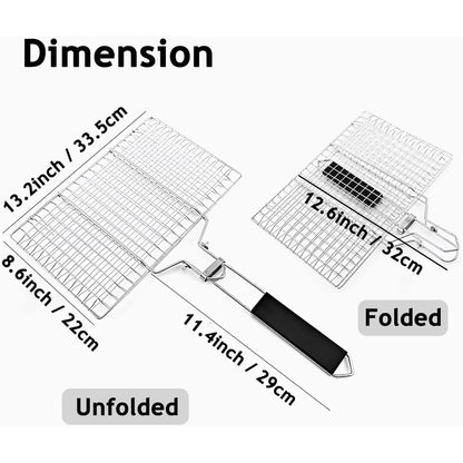 Grill Baskets for Outdoor Grill, Stainless Steel Large Folding Grilling Baskets with Detachable Handle, Portable Fish Grill Basket BBQ Grill Basket Grilling Accessories for Fish Shrimp Vegetables