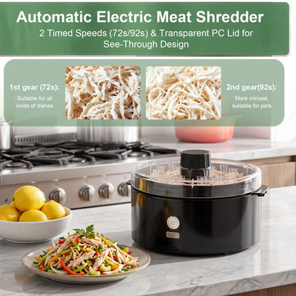 Electric Chicken Shredder, Rechargeable Automatic Meat Breast Shredder Tool, Kitchen Grinder Machine with 2 Timer Modes for Pork, Beef, Chicken, Salads, Pet Food, Dishwasher Safe
