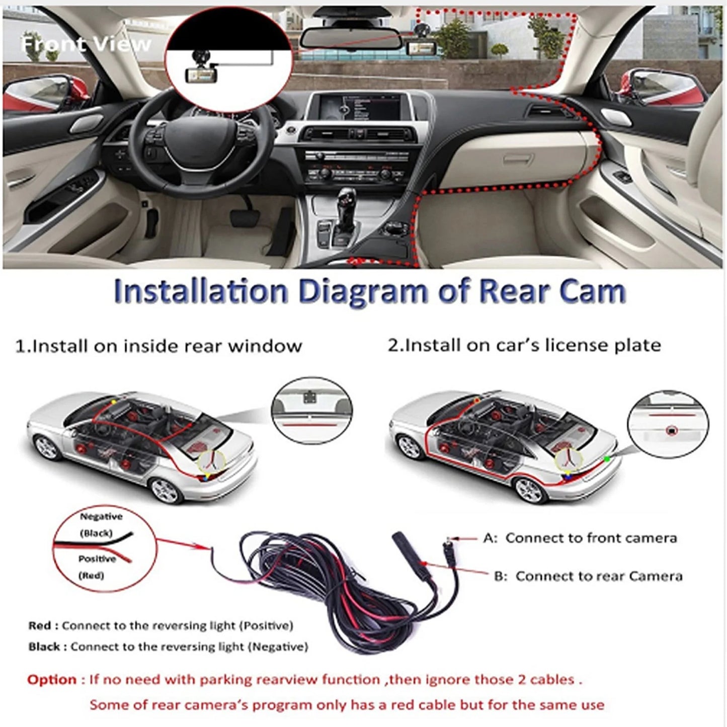 Dual Cam, 4" LCD Screen with Ultra-Wide Angle Lens, Front and Rear 1080P Camera
