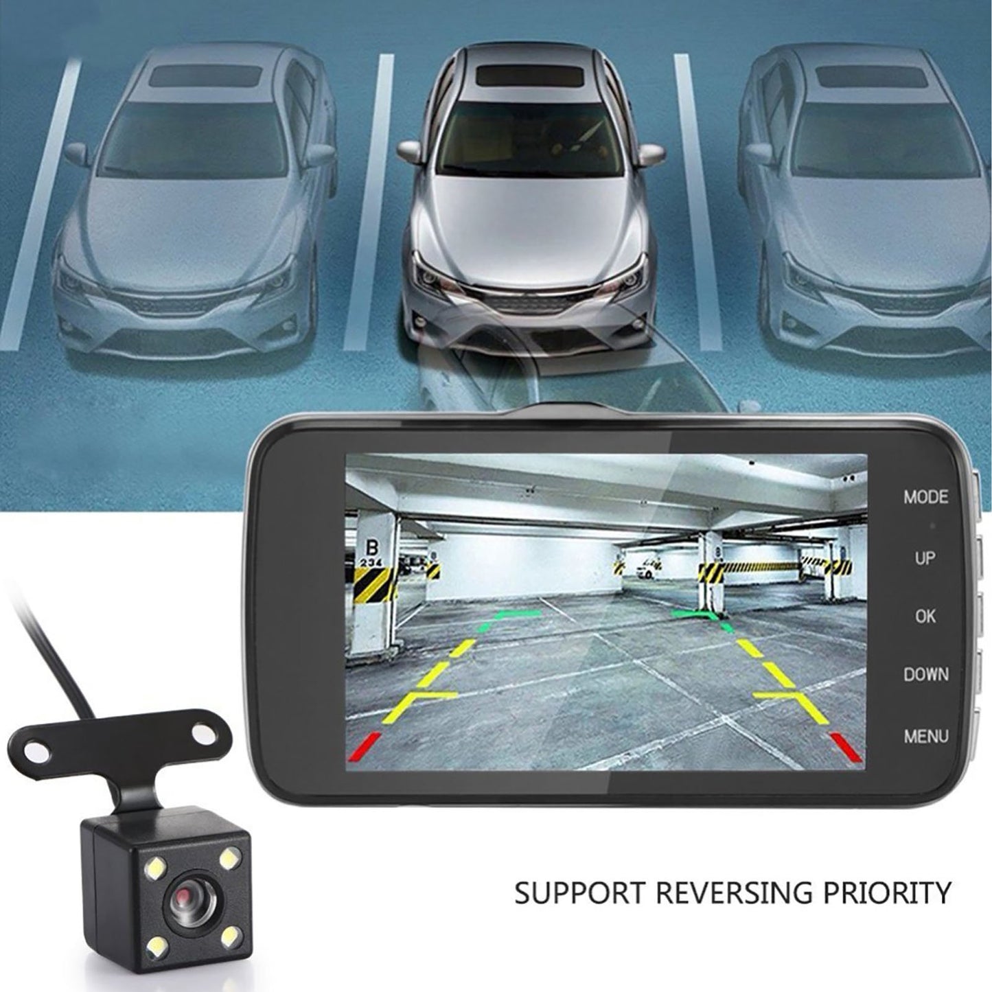 Dual Cam, 4" LCD Screen with Ultra-Wide Angle Lens, Front and Rear 1080P Camera