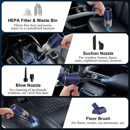 8000Kpa Car Vacuum Cleaner, Rechargeable Portable Handheld Vacuum, Inflator&Cleaning
