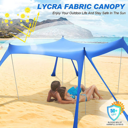 Beach Canopy, Blue Windproof 10x10ft Up Beach Tent Sun Shelter With Carry Bag For Picnics