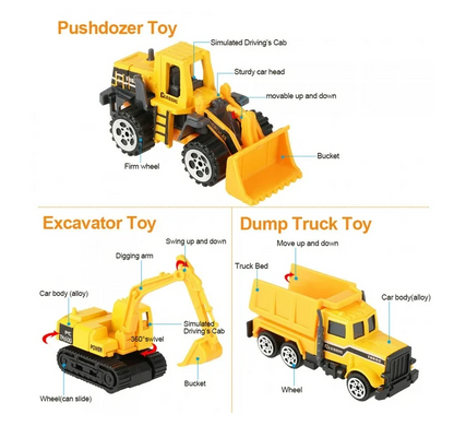 Kritne 6pcs Construction Vehicle Truck Cars Toys Set, Alloy & Plastic Engineering Car Truck Toy, Mini Vehicle Model Toy Cars Set for Kids