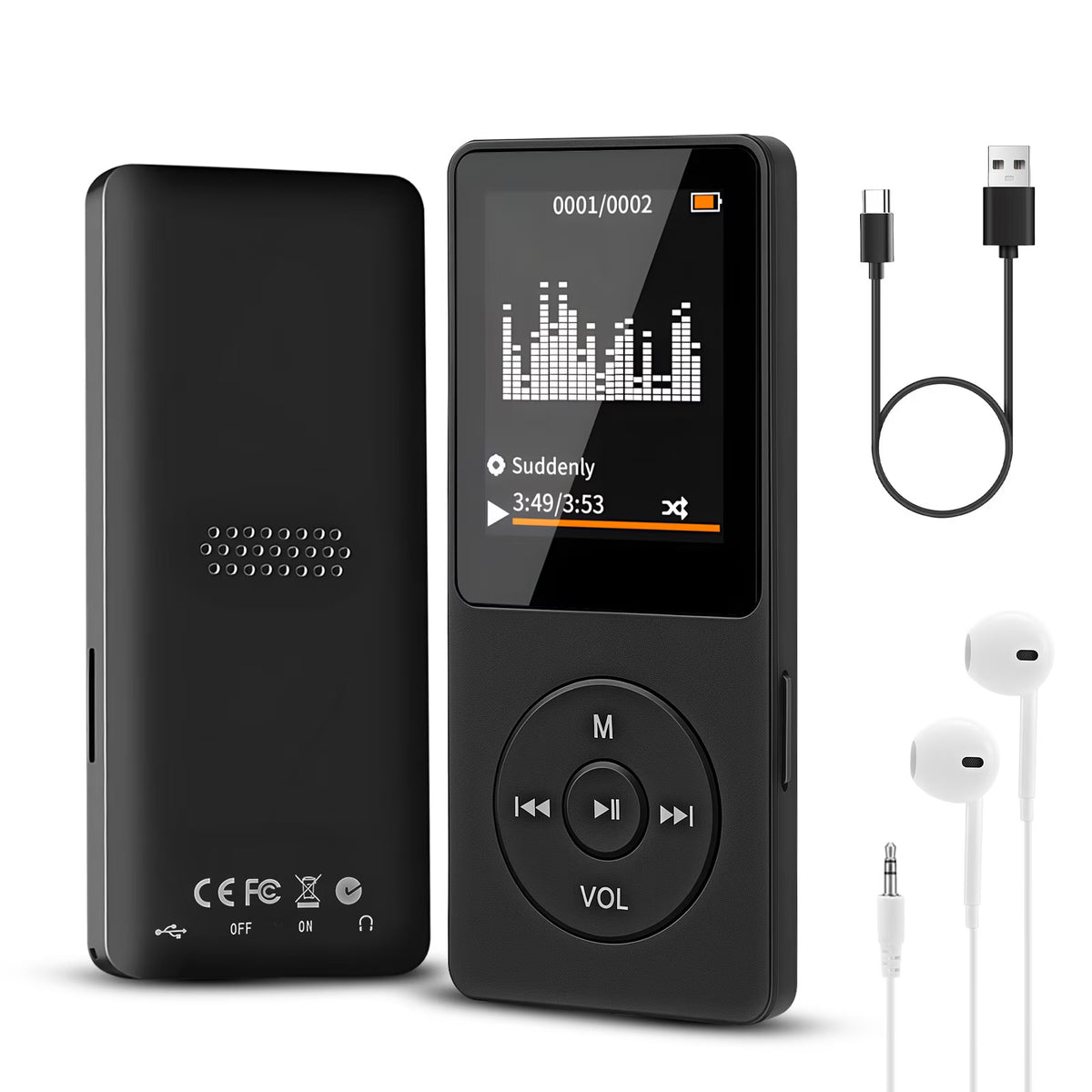 16GB MP3 Player with Bluetooth 5.3, HiFi Music Player Built-in Speaker & Headphone Jack, Expandable 128GB, Portable Digital Audio Player w/ E-Book, Voice Recorder, Clock for Sports, Commute, Gifts