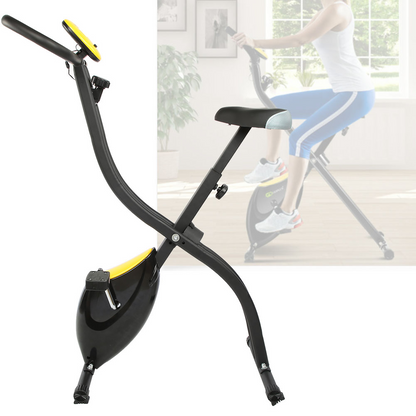 Eotvia Folding Exercise Bike, Stationary Bike with 8-Level Adjustable Resistance, Upright Indoor Cycling Bike with LED Display, Magnetic X-Bike with Adjustable Seat for Home Gym Workout, up to 220 LBS