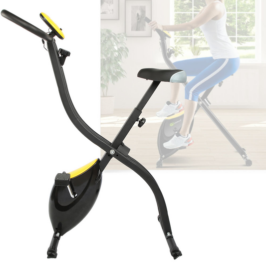 Eotvia Folding Exercise Bike, Stationary Bike with 8-Level Adjustable Resistance, Upright Indoor Cycling Bike with LED Display, Magnetic X-Bike with Adjustable Seat for Home Gym Workout, up to 220 LBS