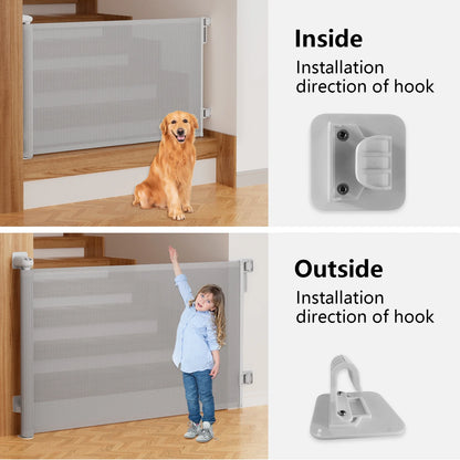 Retractable Mesh Baby & Dog Pet Safety Gate for Stairs & Doorways - 34" Tall, Extends to 71" Wide - Indoor & Outdoor Child Gates for the House, Gray