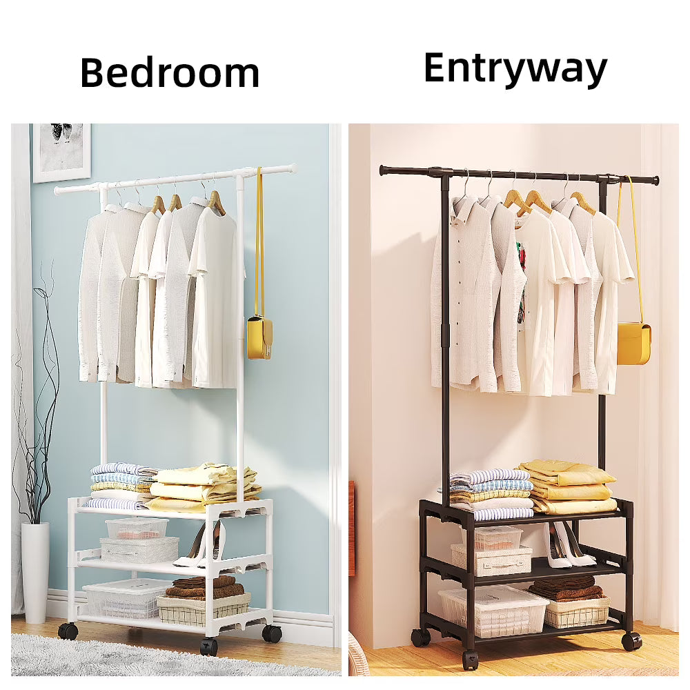 3 Tiers Clothes Rack with Wheels, Clothing Racks for Hanging Clothes and Shoes, 64.5" x 37.2" x 13.5",Black