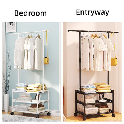 3 Tiers Clothes Rack with Wheels, Clothing Racks for Hanging Clothes and Shoes, 64.5" x 37.2" x 13.5",Black