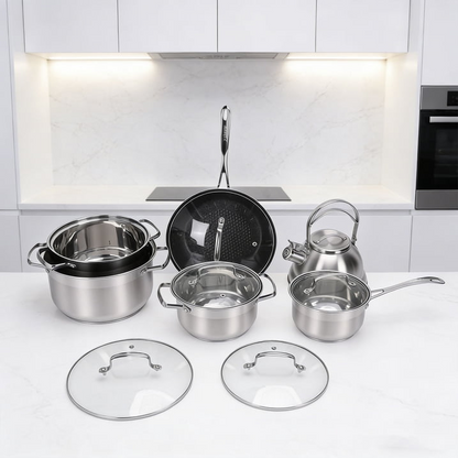 14 PCS Stainless Steel Cookware Set, Pots and Pans Set with Lids Non Toxic, Kitchen Induction Cookware with Utensil Sets For Oven & Dishwasher ,Heavy Premium Kitchen Cooking