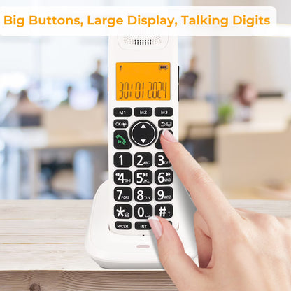 Expandable Corded/Cordless Phone System with Answering Machine, Big Button Senior Phone with Caller ID/Call Blocking & Handset/Amplified Speakerphones, Landline Business Telephones, White