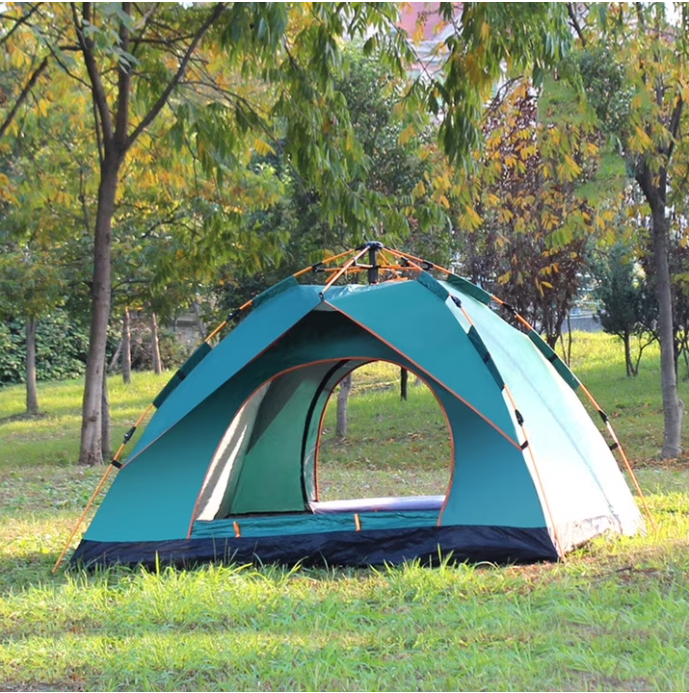Instant Pop Up Camping Tent for 3-4 People, Family Outdoor Tent with Double Doors, Water-resistant & Sun Protection, Dark Green