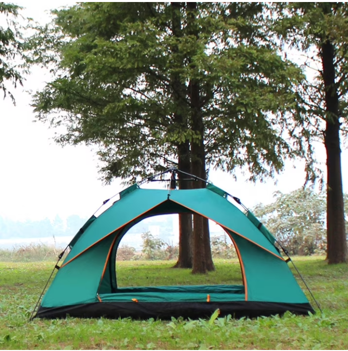 Instant Pop Up Camping Tent for 3-4 People, Family Outdoor Tent with Double Doors, Water-resistant & Sun Protection, Dark Green