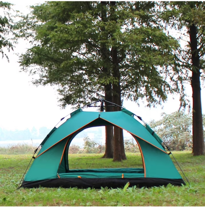 Instant Pop Up Camping Tent for 3-4 People, Family Outdoor Tent with Double Doors, Water-resistant & Sun Protection, Dark Green