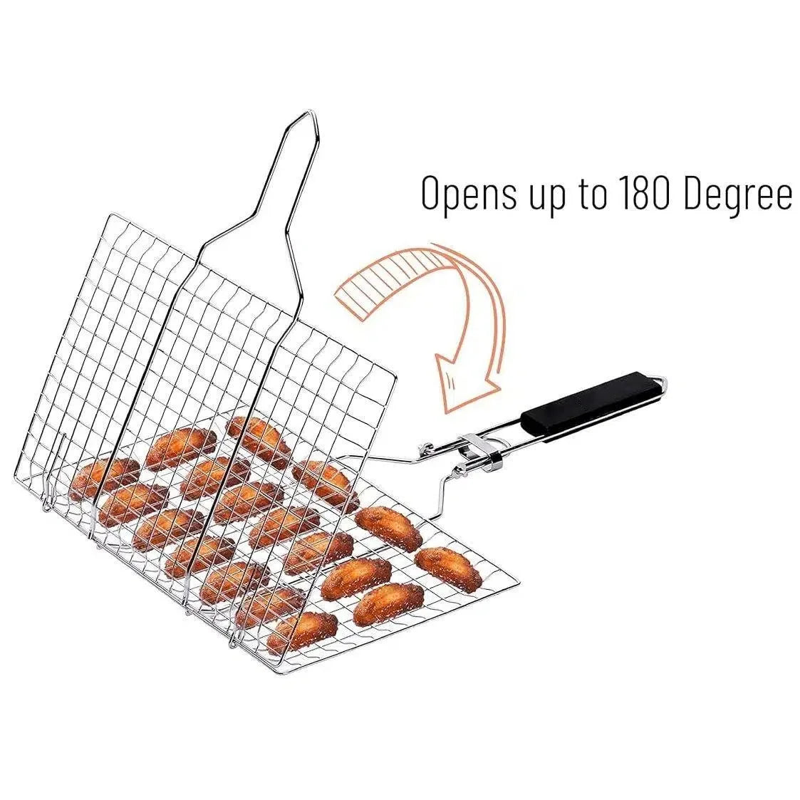 Grill Baskets for Outdoor Grill, Stainless Steel Large Folding Grilling Baskets with Detachable Handle, Portable Fish Grill Basket BBQ Grill Basket Grilling Accessories for Fish Shrimp Vegetables