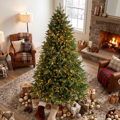 6ft Prelit Christmas Tree with Lights, Full Downswept Aspen Fir Twinkle Christmas Tree with Flame Resistant PE & PVC Branches and Lights