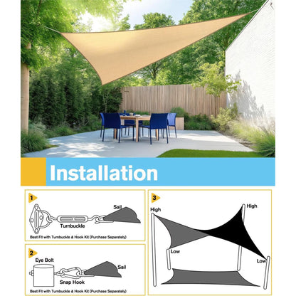 Sun Shade Sail Triangle Waterproof 16.5FT Outdoor Garden Patio Party Sunscreen Awing Triangle Canopy UV Block Sunshade for Patio Backyard Garden Lawn Outdoor with Free Rope, Beige Sand