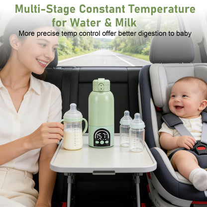 Portable Milk Warmer for Travel – Adjustable Temperature for Breast Milk & Water,Baby Bottle Warmer with Night Light, 17 Ounces,Green
