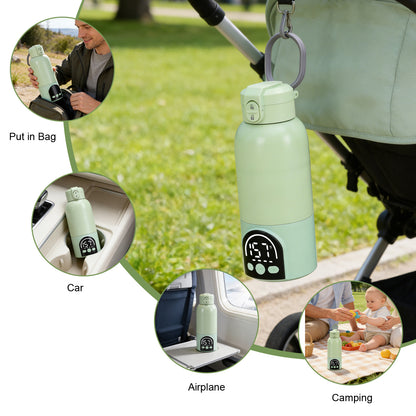 Portable Milk Warmer for Travel – Adjustable Temperature for Breast Milk & Water,Baby Bottle Warmer with Night Light, 17 Ounces,Green