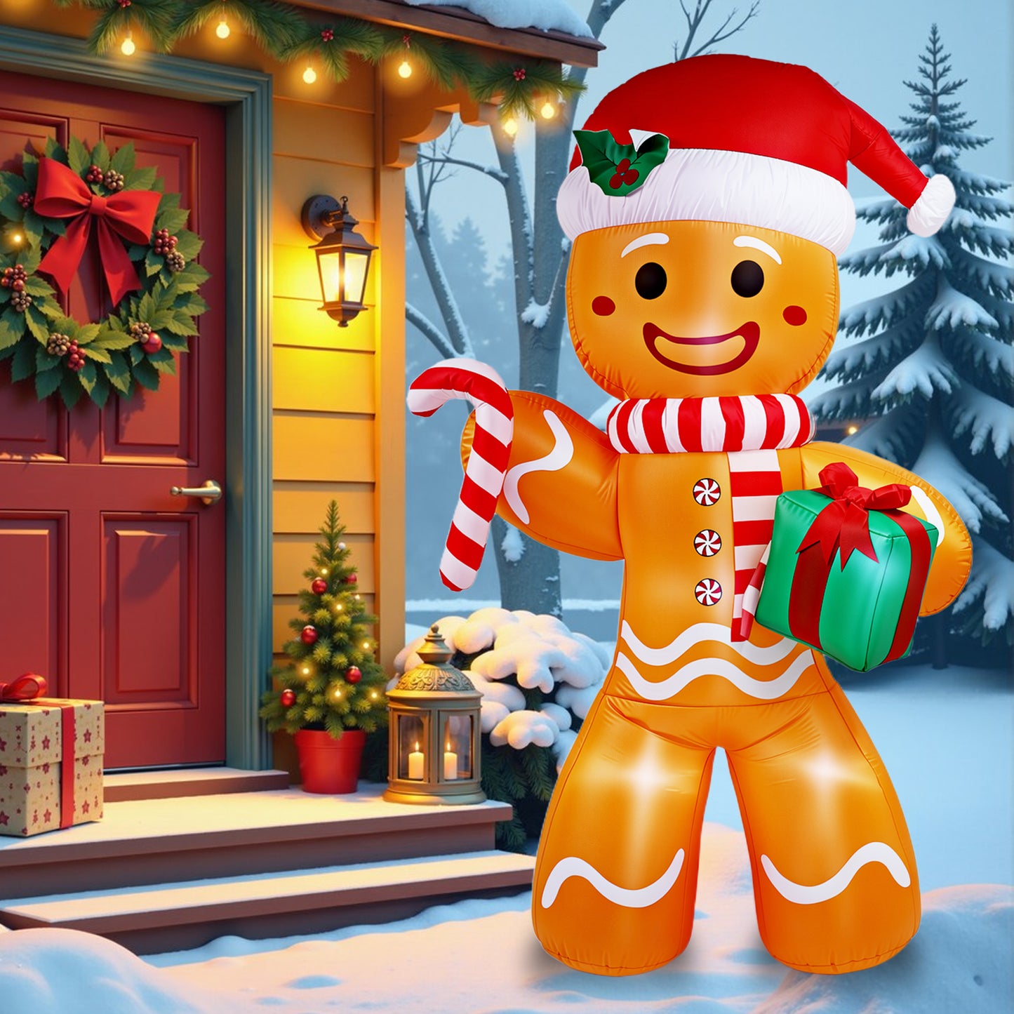 8FT Christmas Inflatable Gingerbread Man, Christmas Blow Up Yard Decorations with Build-in LEDs, Inflatable Christmas Decorations Outdoor for The Yard, Lawn, Garden
