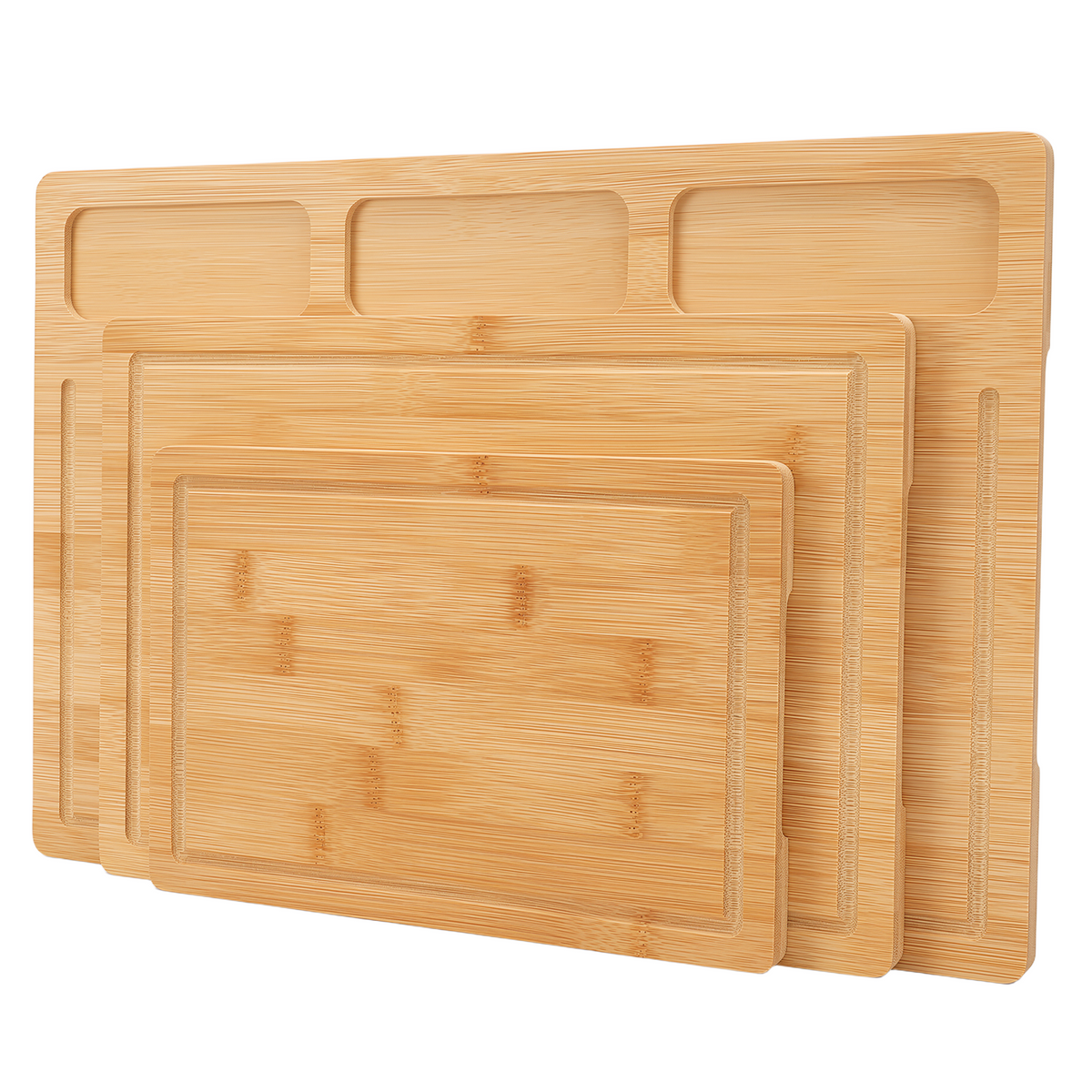 3 Sizes Bamboo Cutting Board Set with Juice Groove & Side Storage Slots, Heavy Duty Wooden Kitchen Chopping Boards for Meat Vegetable Fruit