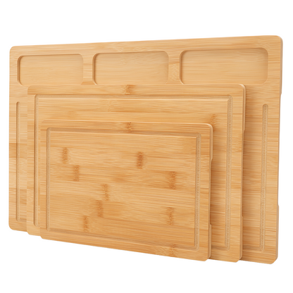 3 Sizes Bamboo Cutting Board Set with Juice Groove & Side Storage Slots, Heavy Duty Wooden Kitchen Chopping Boards for Meat Vegetable Fruit