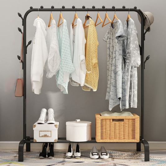 Clothes Rack, Heavy Duty Clothing Garment Rack with Bottom Shelf,Side Hat Hooks,8 Hooks for Hanging Clothes, Coats, Skirts, Shirts, Sweaters, Freestanding Clothes Organizer, Black