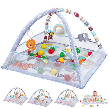 Baby Play Gym Mat with Ball Pit Activity Gym Center Motor Skill Development for Newborn Infant Baby Toddlers Gray