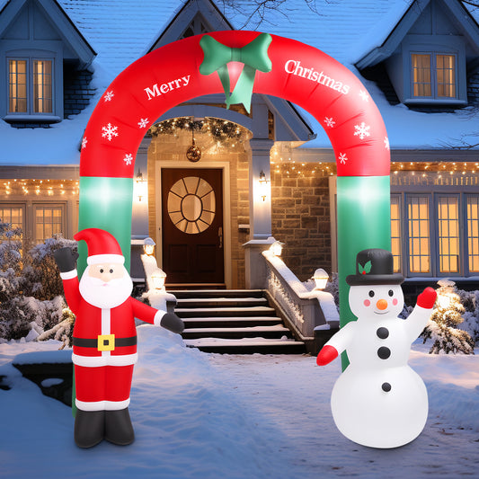 8ft Christmas Inflatable Archway,Christmas Blow Up Yard Decorations with Santa Claus and Snowman,Outdoor Christmas Decorations with Built-in LED Lights