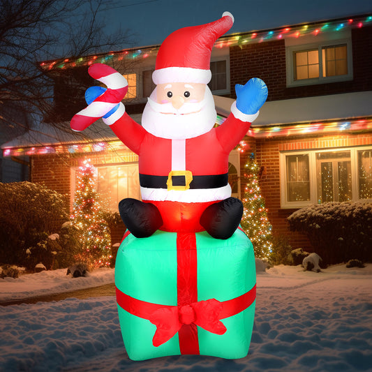6 FT Christmas Inflatables Outdoor Decorations Santa Claus with Big Toy Gift Box, Blow-Up Yard Christmas Decor with LED Lights Display for Holiday/Christmas/Party/Yard/Garden