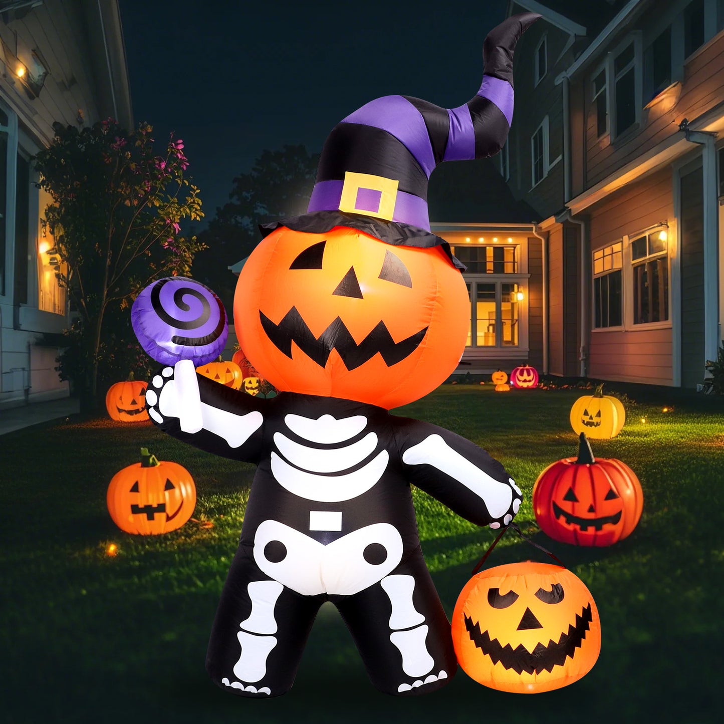 6 FT Inflatable Pumpkin Skull Body Outdoor Decorations Blow Up Yard Pumpkin with Built-in LEDs for Garden Lawn Party Decor