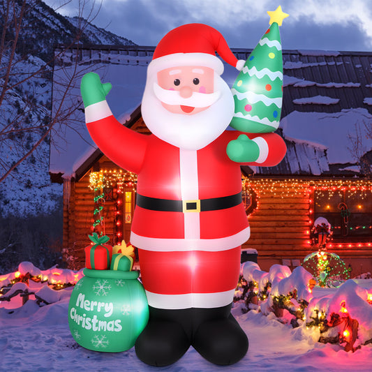 8 FT Christmas Inflatable Santa Claus Outdoor Decorations, Blow Up Santa Claus with Gifts Bag, Santa Carrying Present Sack, Built-in LED Light, Xmas Outside Decor for Front Back