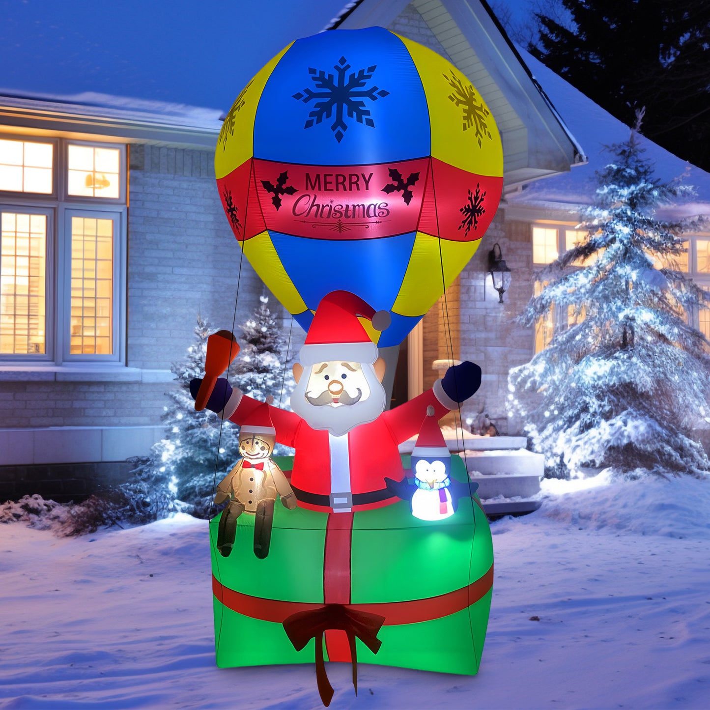 9ft Inflatable Christmas Santa Claus in Hot Air Balloon , Prelit Christmas Decoration with LED Lights for Holiday Party Xmas Yard Garden