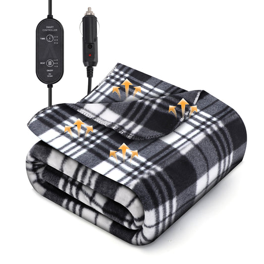 DC 12V-24V Flannel Electric Heated Blanket 3 Heating Levels Timed for Car, Truck, or RV,59 x 43in