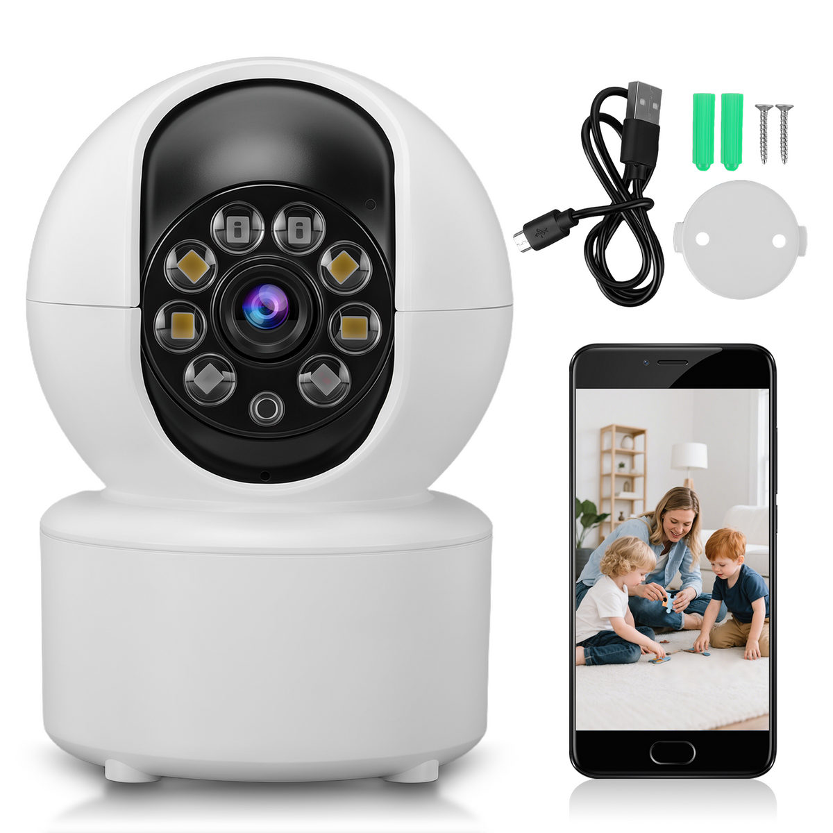 2K Baby Monitor Indoor,Home Security Camera with Two-Way Audio, 360° Rotation, IR Night Vision