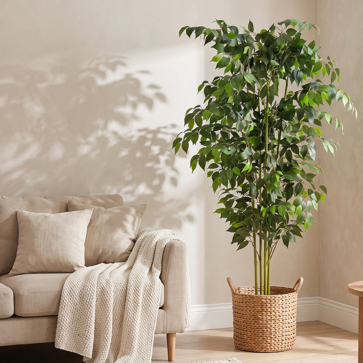 6ft Artificial Ficus Tree with Natural Trunk & Dense Foliage, Realistic Faux Ficus Tree with Lifelike Leaves, Sturdy Pot, Tall Fake Plants for Home Office Living Room, Porch, Garden Decor