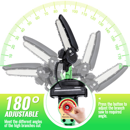 2-in-1 Cordless Pole Saw,6in + 4in Mini Chainsaw & Pole Saw with 2pcs 2.0A Batteries, 14.5ft Max Reach Brach Tree Saw Telescoping Extension Rod for Wood Tree Trimming Wood Cutting
