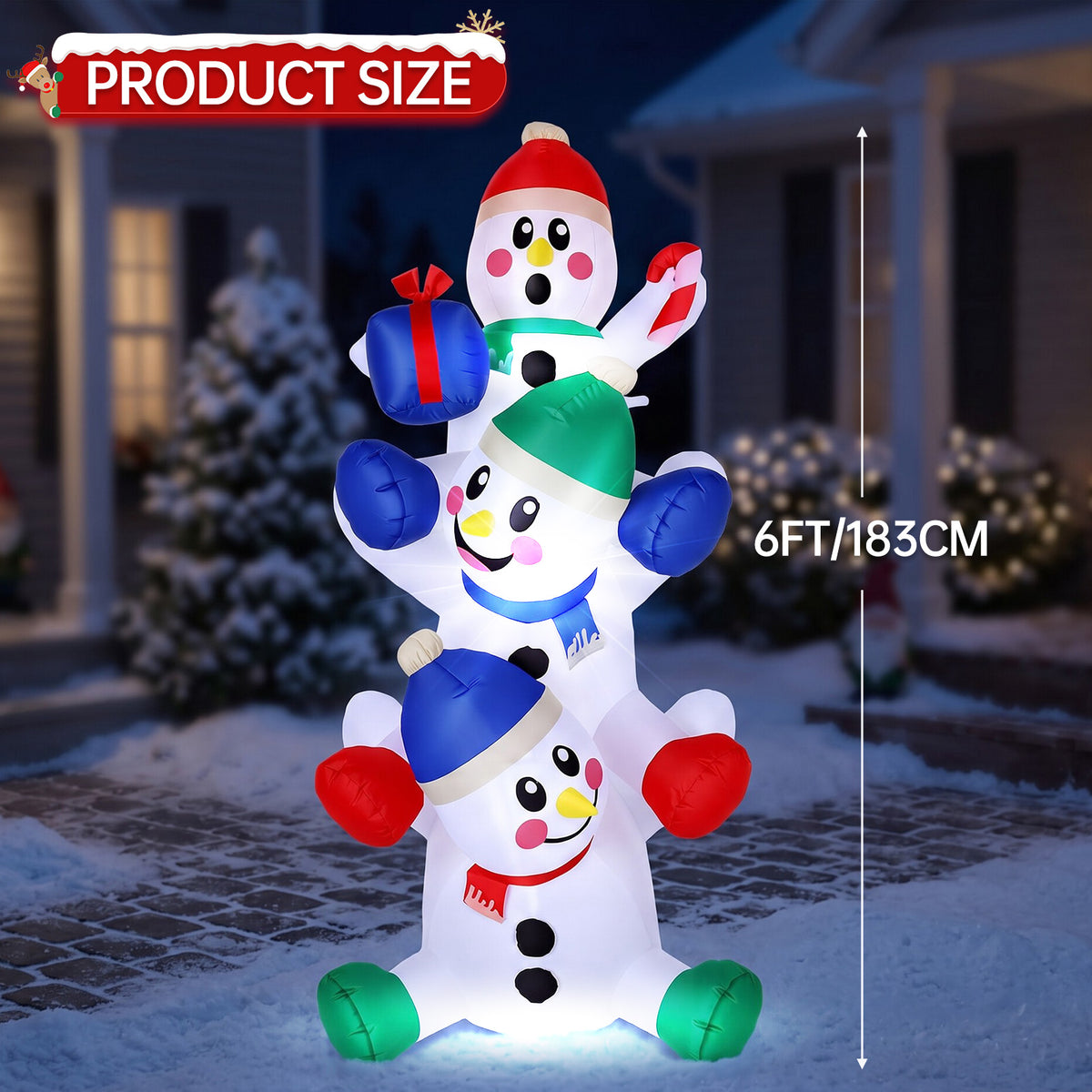 6 FT Christmas Inflatable Decoration Stacked Snowman with Build-in LEDs Blow Up Inflatables for Xmas Party, Home Indoor Outdoor Christmas Décor Yard Garden Lawn Winter Holiday Supplies Décor