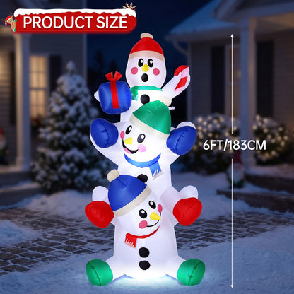 6 FT Christmas Inflatable Decoration Stacked Snowman with Build-in LEDs Blow Up Inflatables for Xmas Party, Home Indoor Outdoor Christmas Décor Yard Garden Lawn Winter Holiday Supplies Décor