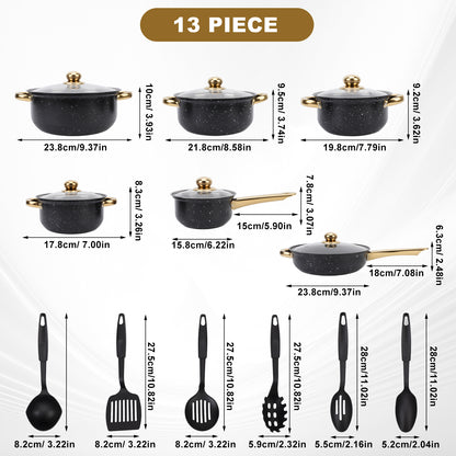 18 Piece Cookware Set, Kitchen Nonstick Pots and Pans Set with Glass Lid for Cooking, Induction & Dishwasher, Black