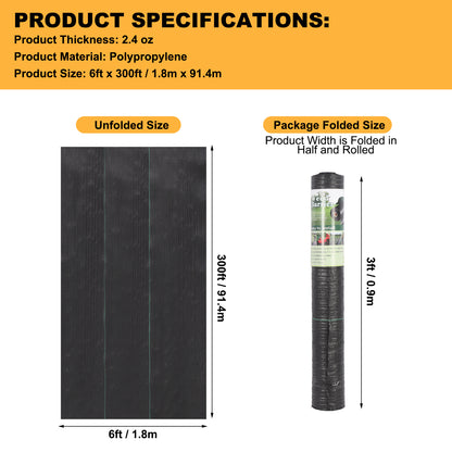 3' x 300' Weed Barrier Landscape Fabric with UV Protection, Heavy Duty Garden Fabric Weed Barrier Black Mulch for Landscaping