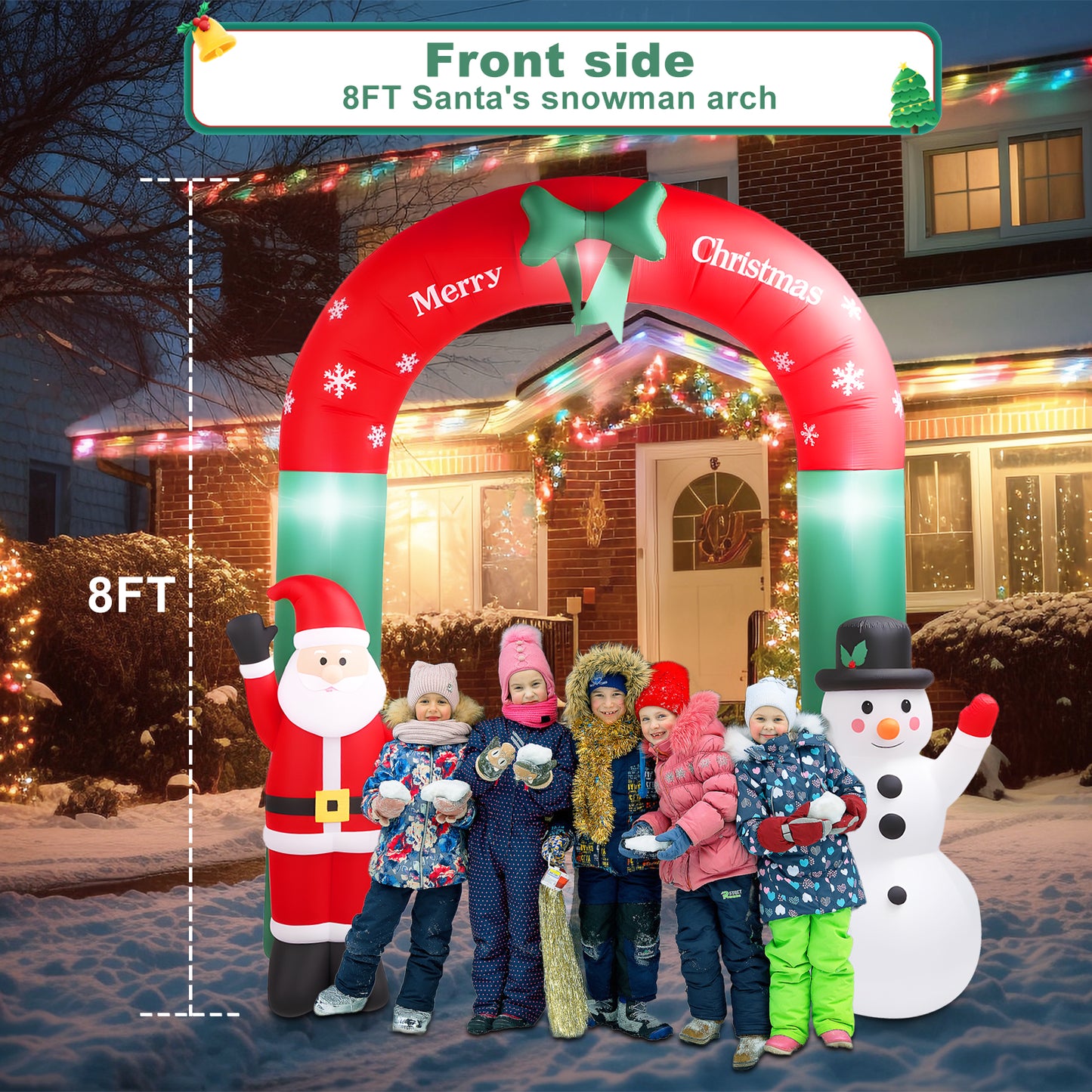 8ft Christmas Inflatable Archway,Christmas Blow Up Yard Decorations with Santa Claus and Snowman,Outdoor Christmas Decorations with Built-in LED Lights