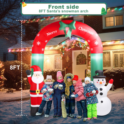 8ft Christmas Inflatable Archway,Christmas Blow Up Yard Decorations with Santa Claus and Snowman,Outdoor Christmas Decorations with Built-in LED Lights