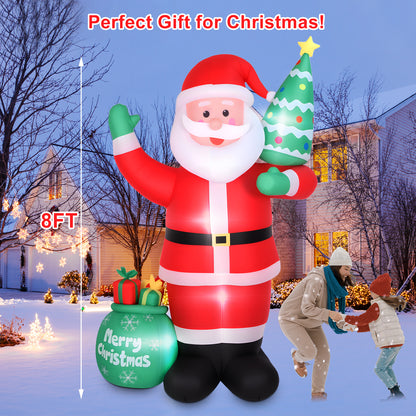 8 FT Christmas Inflatable Santa Claus Outdoor Decorations, Blow Up Santa Claus with Gifts Bag, Santa Carrying Present Sack, Built-in LED Light, Xmas Outside Decor for Front Back