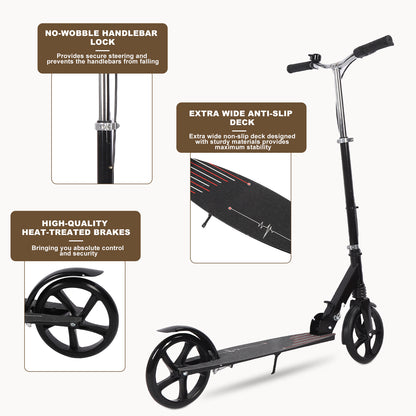 Stand Kick Scooter Kick Scooter For Teens Adults Height Adjustable Shock Absorption Foldable 2 Wheel Kick Scooter With Dual Brake For Outdoor Commuting