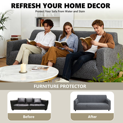 3 Seaters 3D Stretch Sofa Couch Slipcover Furniture Protector, Non Slip Soft Fabric Couch Cover, Gray