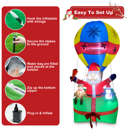 9ft Inflatable Christmas Santa Claus in Hot Air Balloon , Prelit Christmas Decoration with LED Lights for Holiday Party Xmas Yard Garden