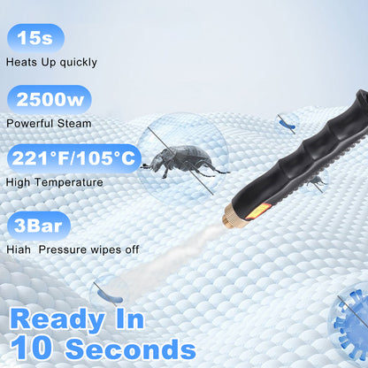 Steam Cleaner, Portable 2500W Steamer for Cleaning with 3pcs Brush Accessories, 6-Level Adjustable and 10s Heat-Up, Handheld Steam Cleaner for Home, Tile, Dirt, Grout, Grease, Car Detailing,White