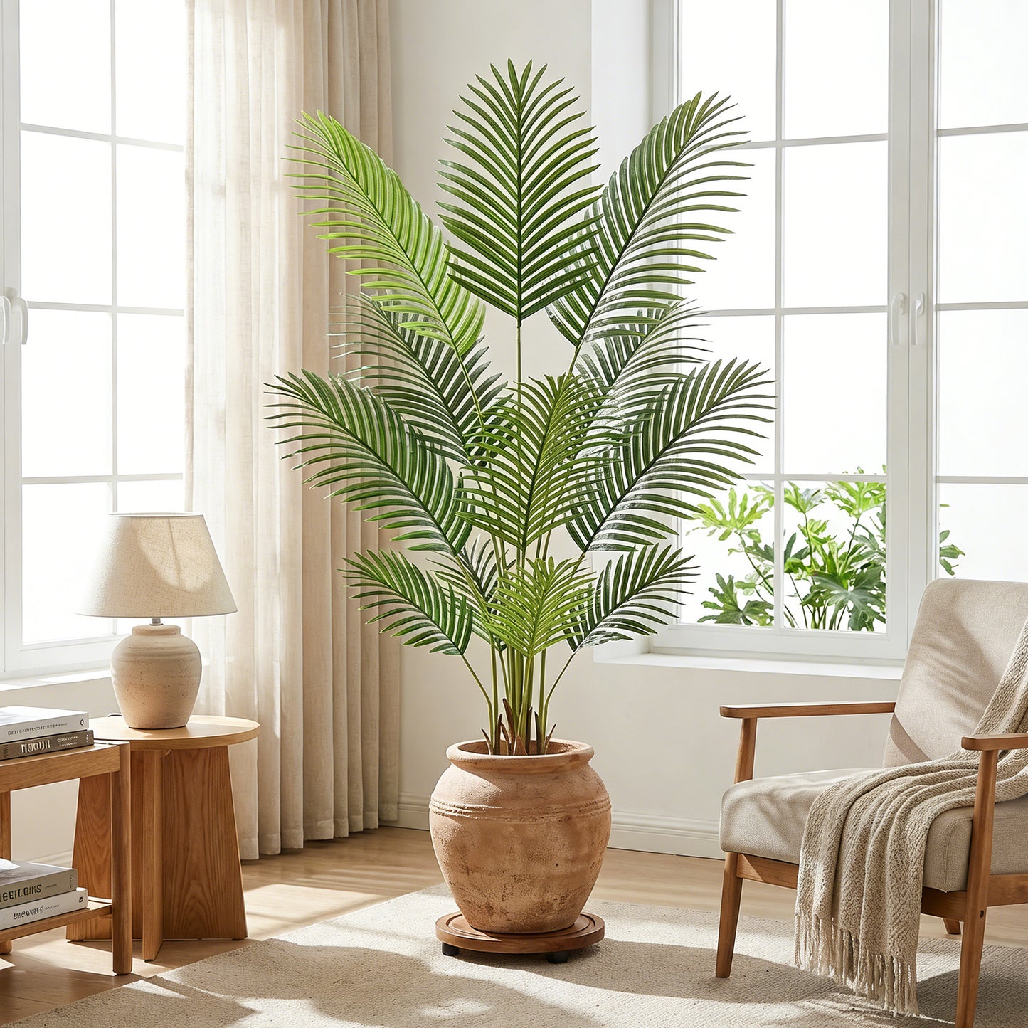 6ft Artificial Palm Plants, 6ft Fake Palm Tree, Pre Potted Faux Greenry Tree for Home Decor Office House Living Room Indoor Outdoor, Big Fake Plants Fake House Plants