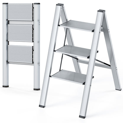 LHCER 3 Step Ladder Folding Step Stool with Anti-Slip Pedal Aluminum Portable Kitchen Ladder Suitable for Household Office 330LBS Capacity